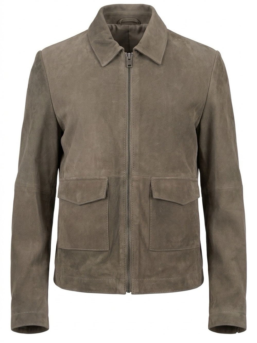 Suede Zip-Front Jacket in Taupe Size 5/6